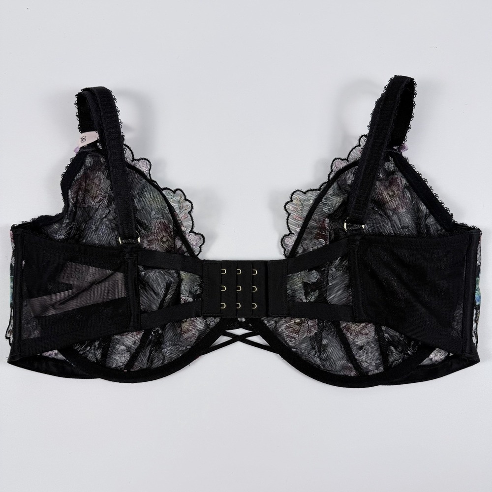 Victoria's Secret Very Sexy Low Cut Demi Bra Black Mesh Floral 38DDD NWT - Picture 3 of 6